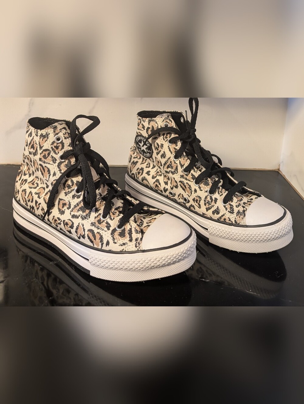 Chuck Taylor All Star EVA Lift Platform High GS  'Leopard' Sneakers Size 6 - Picture 6 of 12